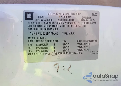 2008 Chevrolet Tahoe Lt из США, поврежденный, VIN 1GNFK13038R146543